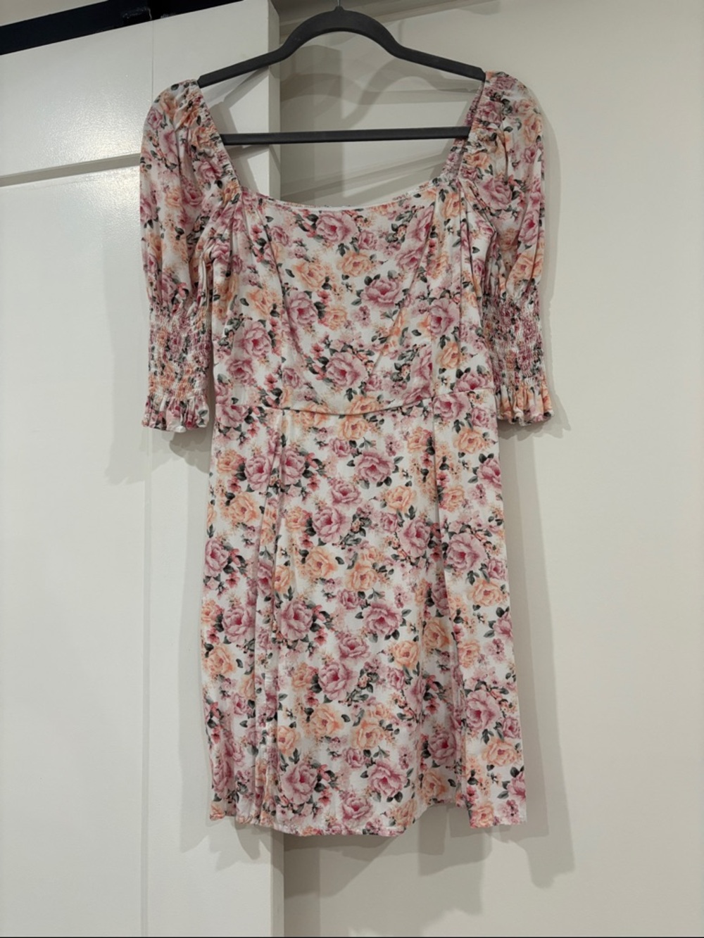 Francesca's Collections Pink Floral Square-Neck Mini Dress